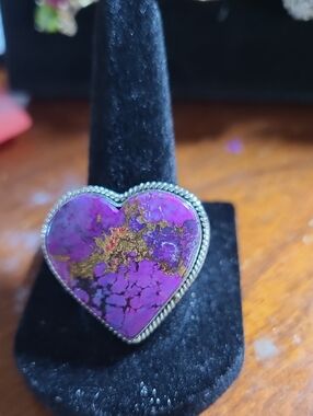 Heart-Shaped Purple Copper Turquoise Sterling Silver Ring